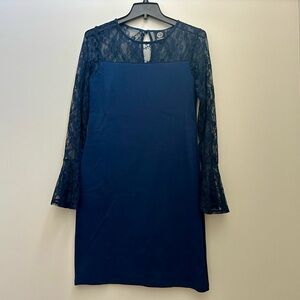 Bobeau Navy Lace Sleeve Dress Size Small